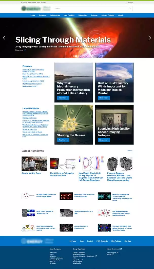 Screenshot of DOE site